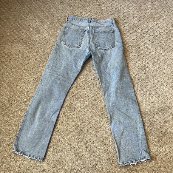 Agolde Mia Mid Rise Straight Leg Light Wash Denim Jeans Zip Fly Pockets Size 25 - Picture 4 of 4